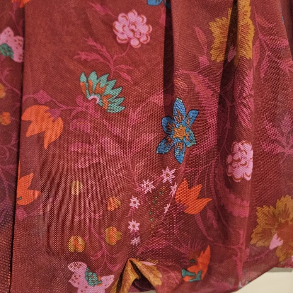 FREE PEOPLE Sheer Floral Wildflower Ruffle Sleeve Boho Blouse. XS